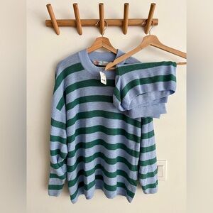 NWT Free People Malibu Surf Sweater Short Set, Blue/Green, Size Medium.